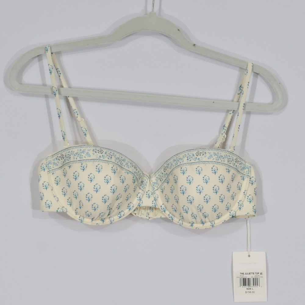 Solid & Striped Juliette Bikini Top Women L Cream Blue Floral Underwire $158 NWT